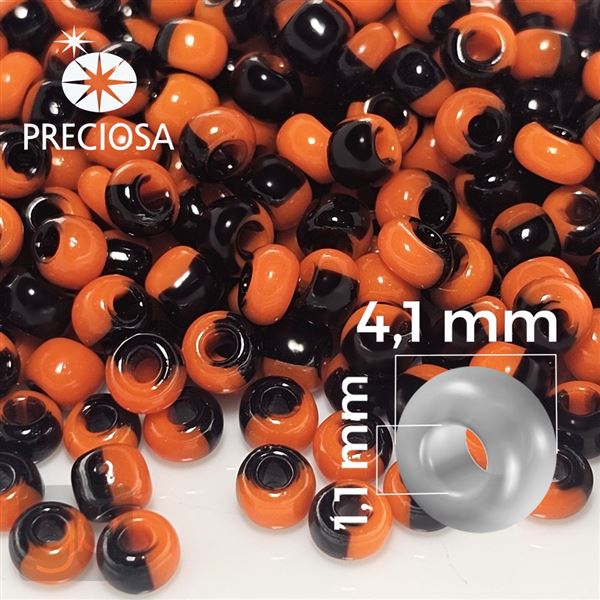 Preciosa HARLEQUIN Rocailles 6/0 4,1 mm Orange Schwarz 93750 20 g