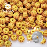 Preciosa STRIPED Rocailles 8/0 2,9 mm Gelb Rot 83971 50 g