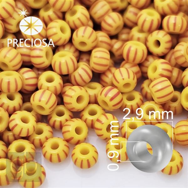 Preciosa STRIPED Rocailles 8/0 2,9 mm Gelb Rot 83971 50 g