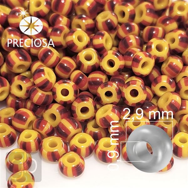 Preciosa STRIPED Rocailles 8/0 2,9 mm Gelb Rot Braun 83910 50 g