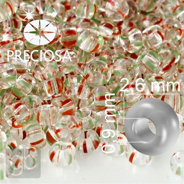 Preciosa STRIPED Rocailles 9/0 2,6 mm Rot Grn Klar 00950 20 g