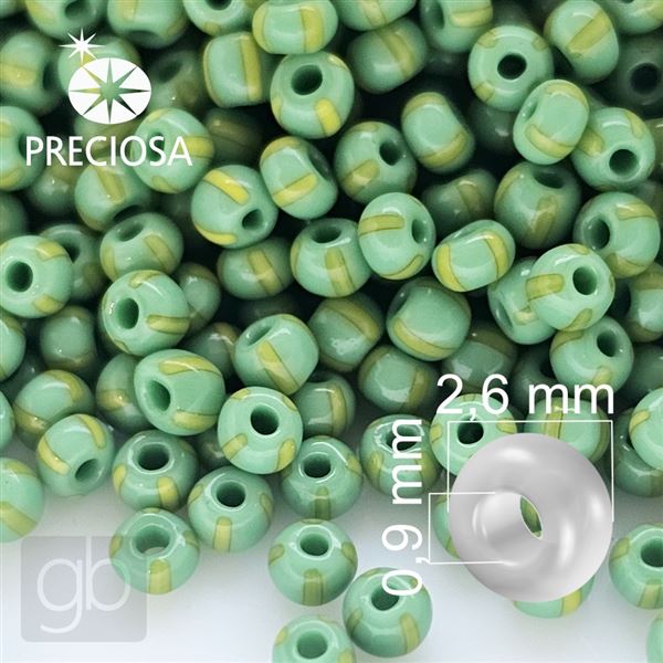 Preciosa STRIPED Rocailles 9/0 2,6 mm Gelb Grn 53800 20 g